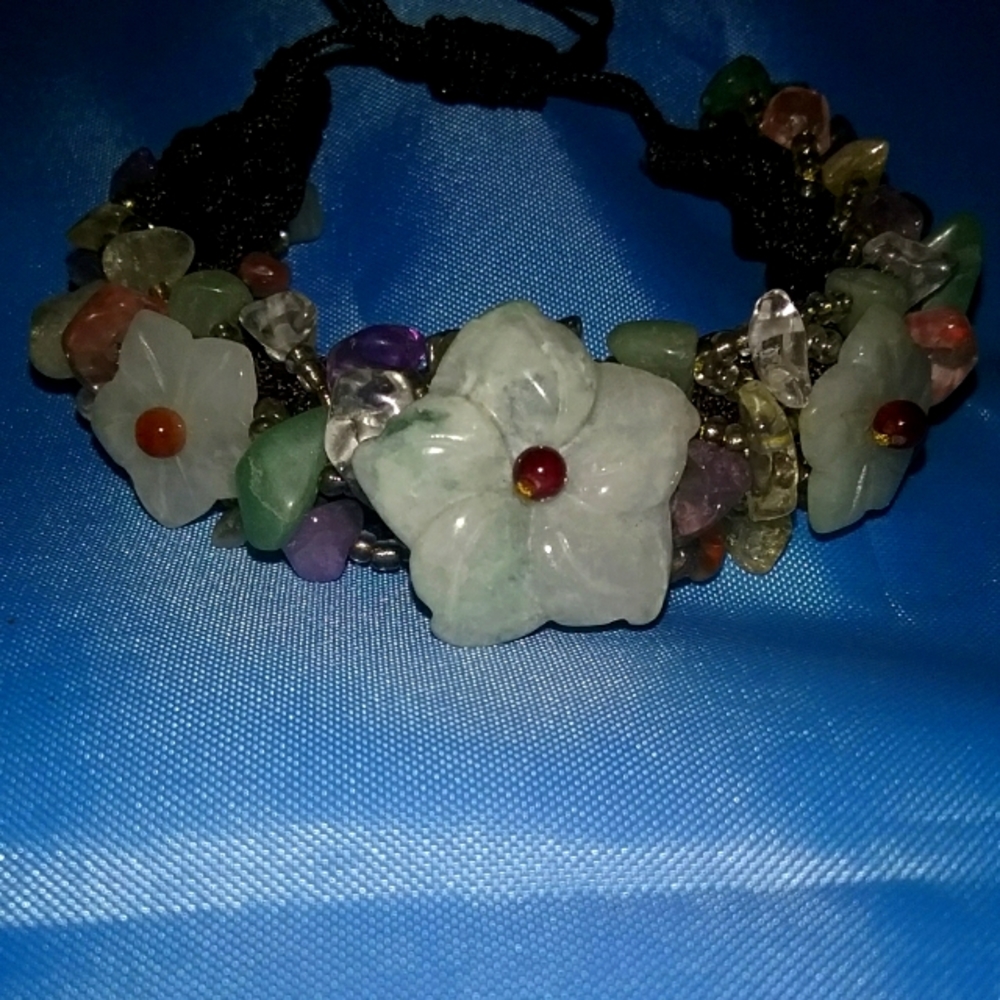 Genuine Jade & Multi Gemstones In Rich Chocolate Brown Bracelet Stunning